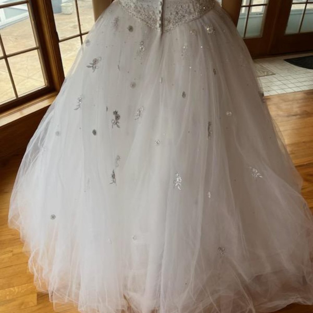 *MoriLee White Beads Strapless Satin Tulle Full Wedding Dress Bridal Gown Size 4 - Picture 15 of 16